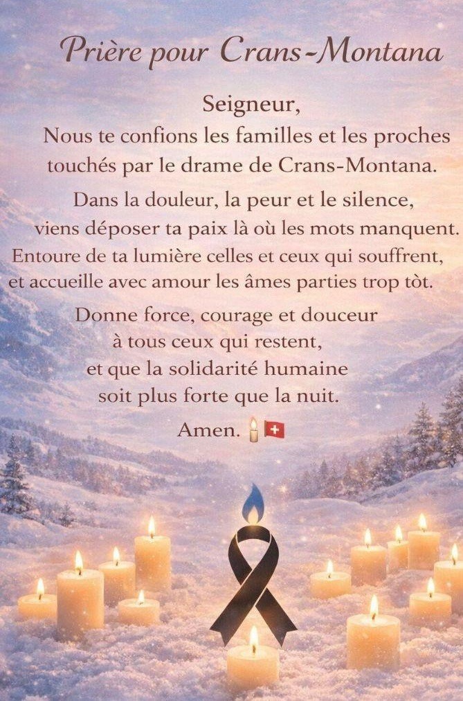 prière aux victimes Crans Montana janvier 26